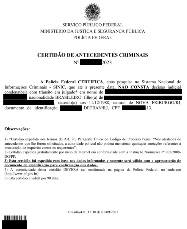 Atestado de antecedentes criminais