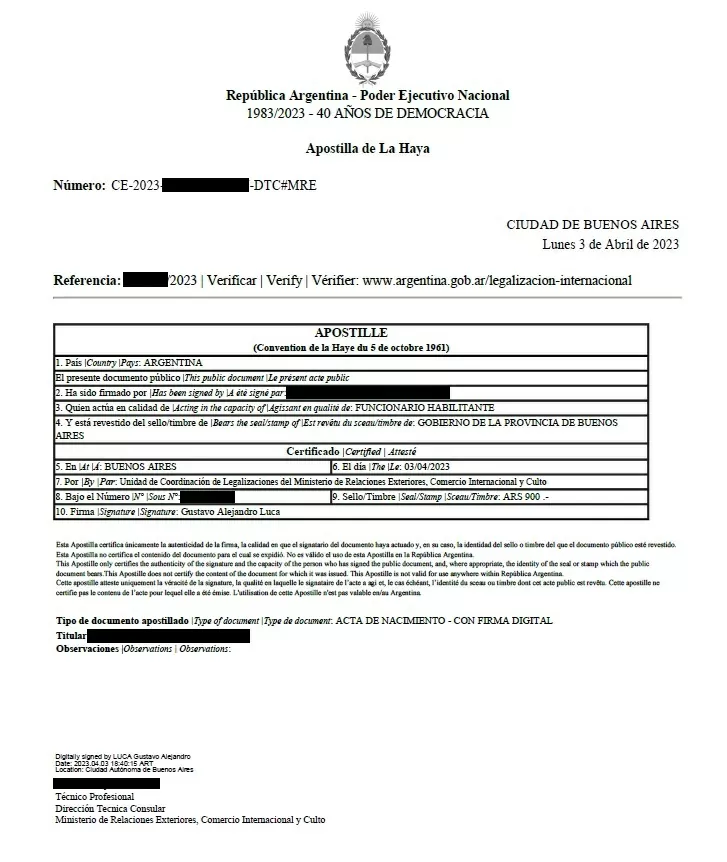 Apostila de Haia Argentina