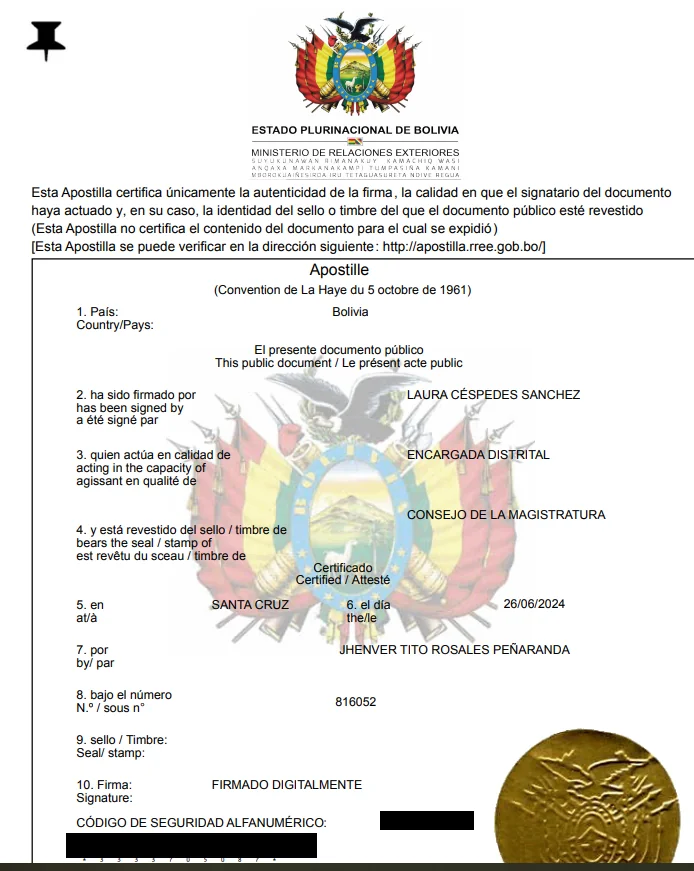 Apostilar documentos bolivianos online
